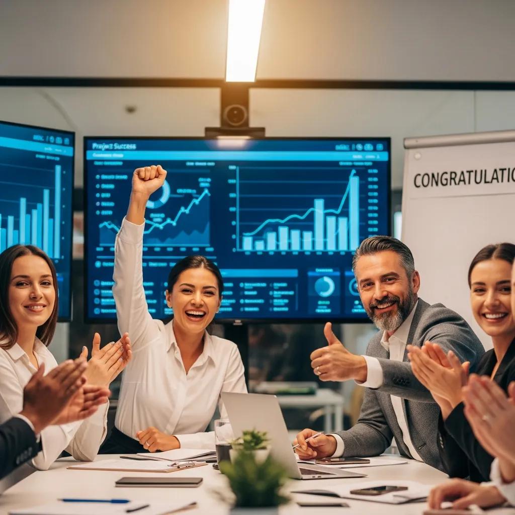 Client team celebrating success, showcasing the positive impact of Axiom's solutions