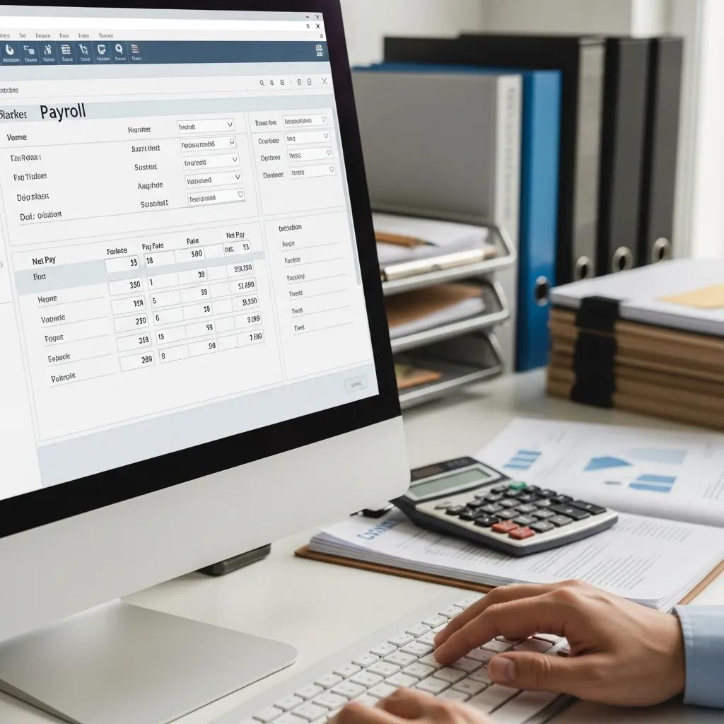 Payroll software interface showing calculations and compliance checks