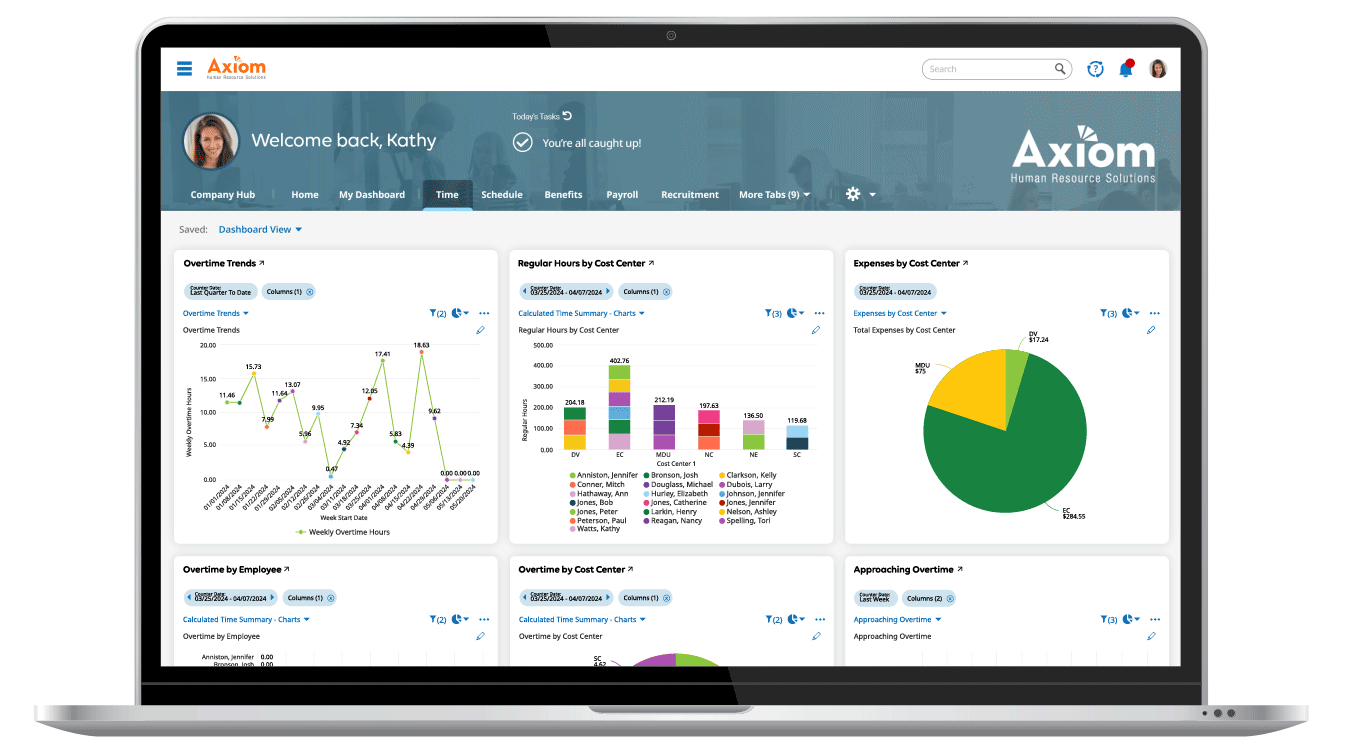 Axiom Time Dashboard Use on White Background HR analytics software