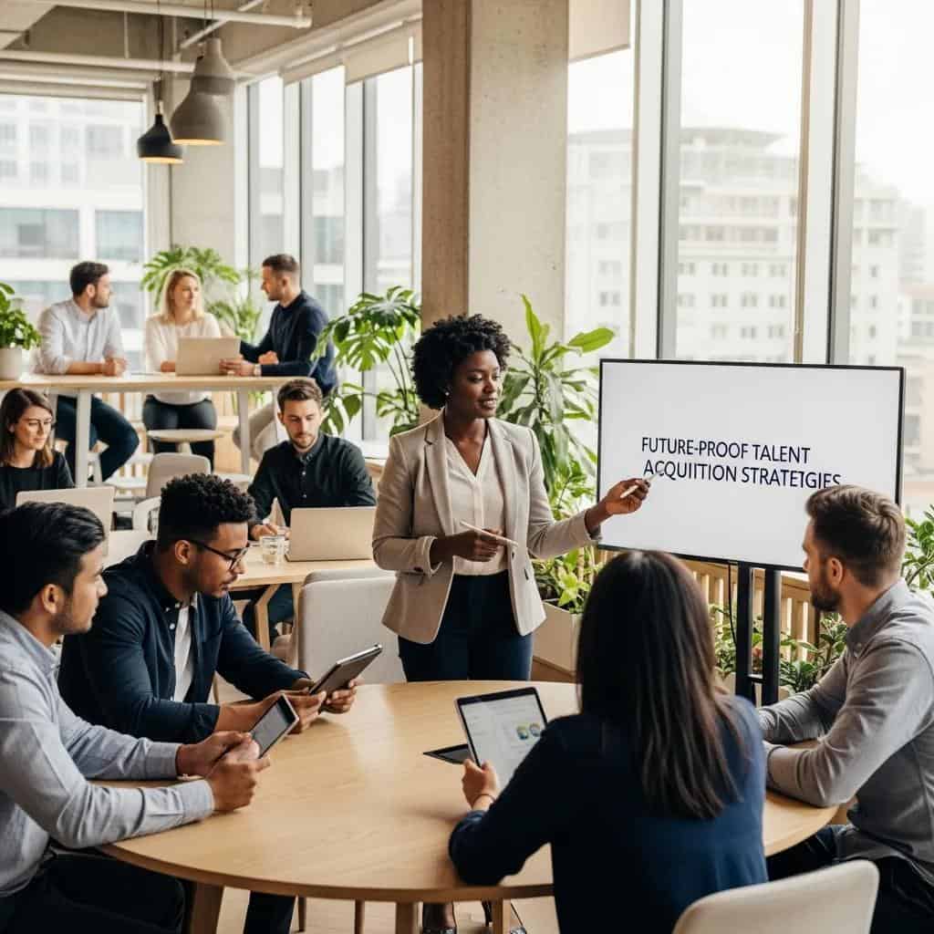 Diverse professionals collaborating in a modern office, representing effective talent acquisition strategies