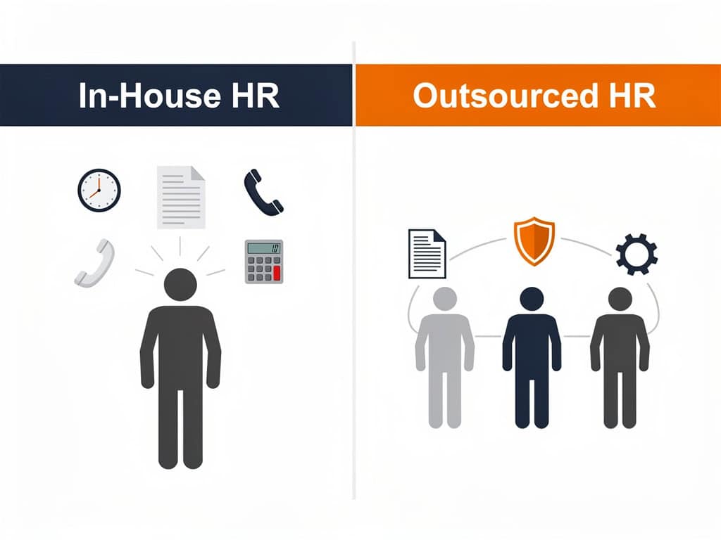 "Side by side comparison of in-house HR versus outsourced HR for mid-market businesses"